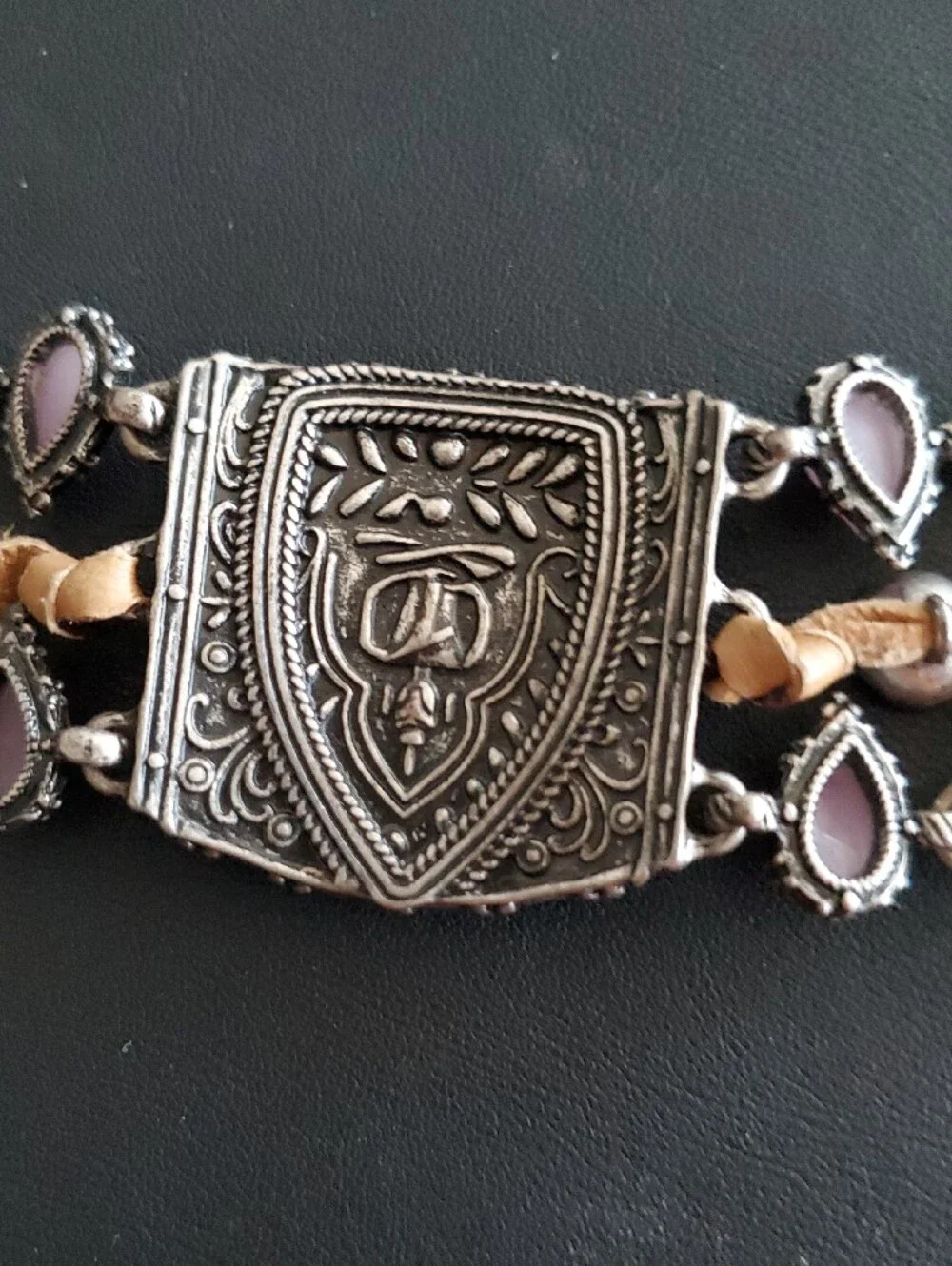 Vintage-Inspired Lucky Brand Silver Tone Bracelet Pale Pink Stones Boho - Picture 8 of 9